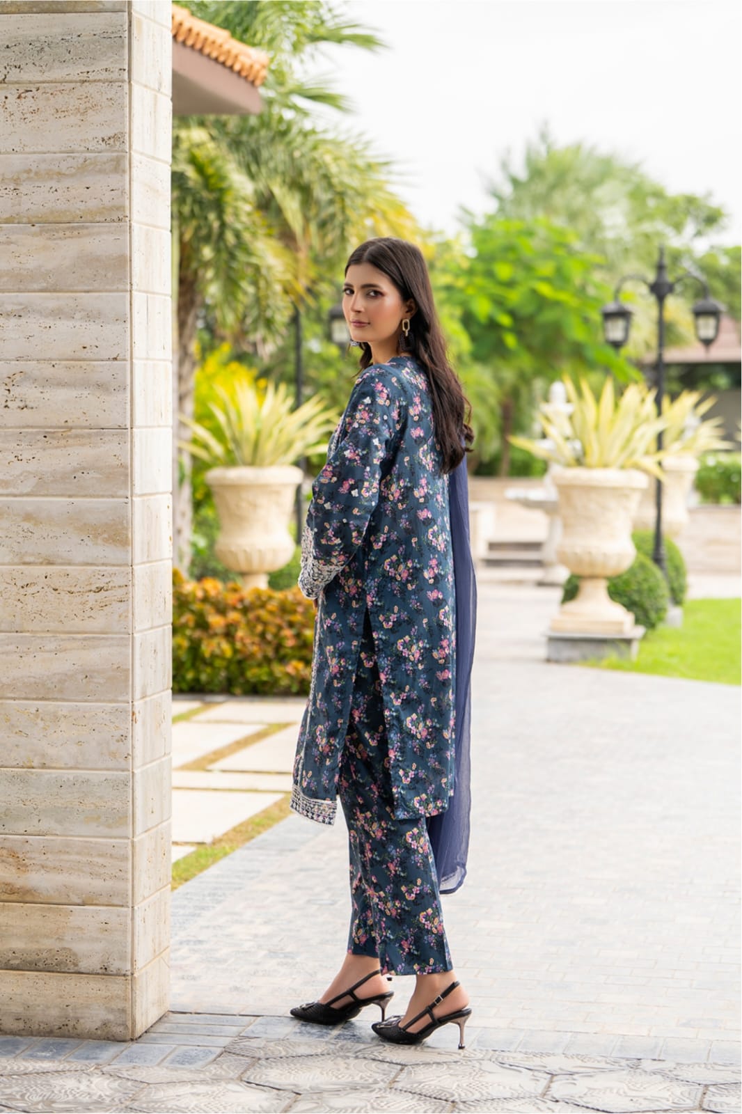 HL-598 | Navy Blue Floral Embroidered Viscose Suit – Winter Luxury Collection - Image 2