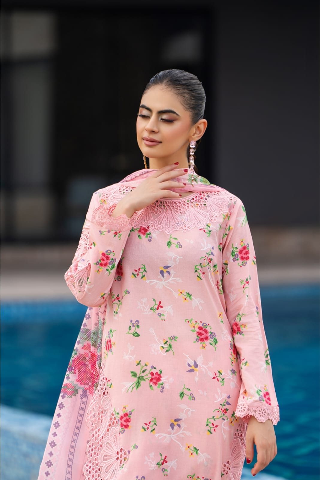 HL-600 | Soft Pink Floral Embroidered Lawn Suit – Summer Luxury Collection