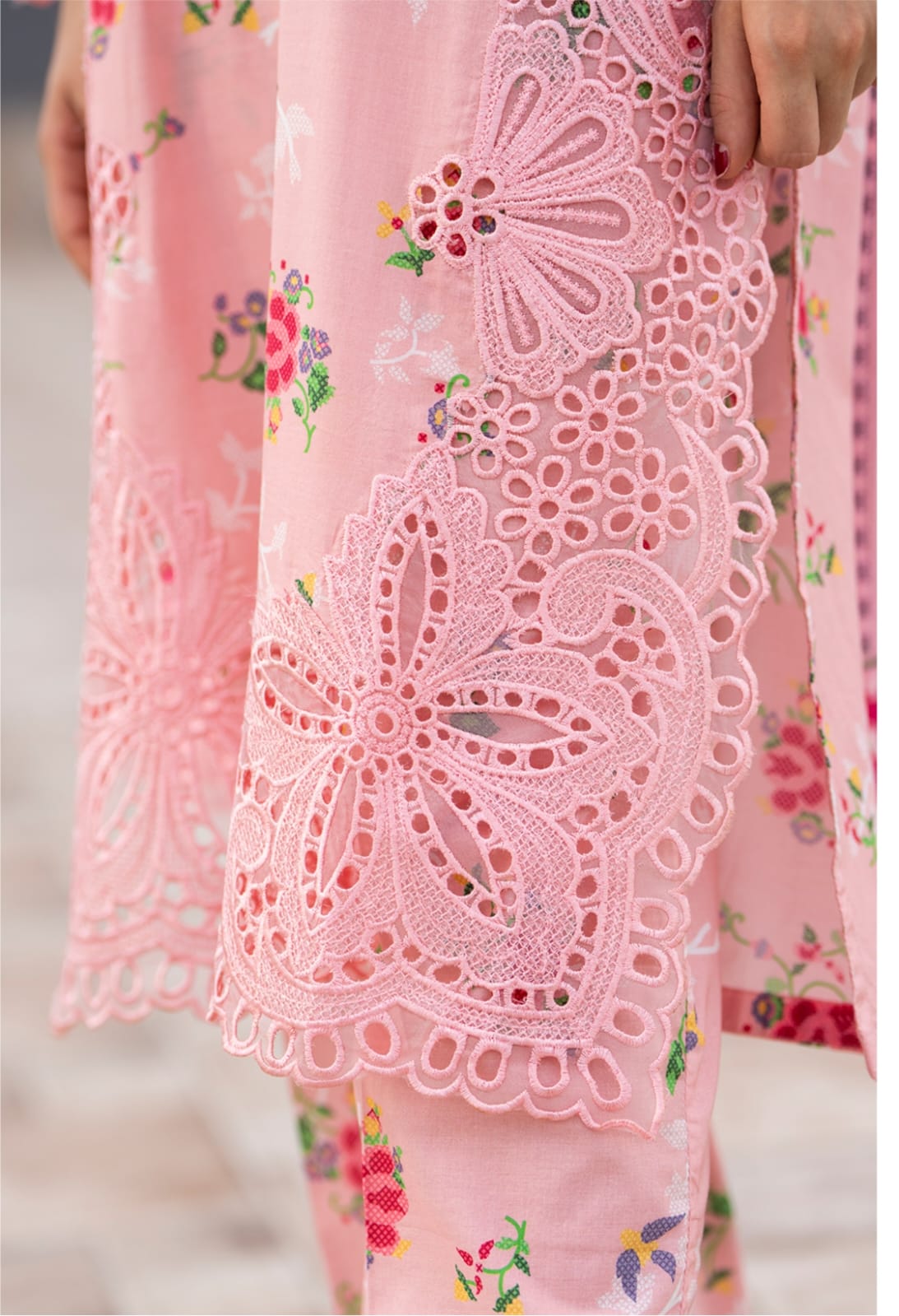 HL-600 | Soft Pink Floral Embroidered Lawn Suit – Summer Luxury Collection - Image 3