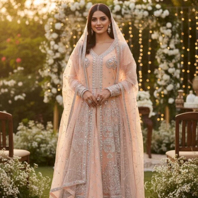 MX-01 | Fancy Peach Embellished Net Suit – Luxury Collection