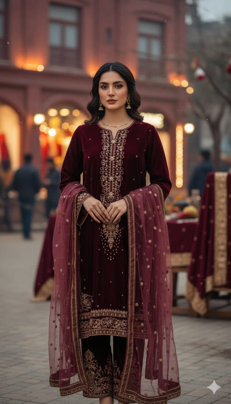 Velvet HL 614v – Luxury 3‑Piece Embroidered Velvet Suit